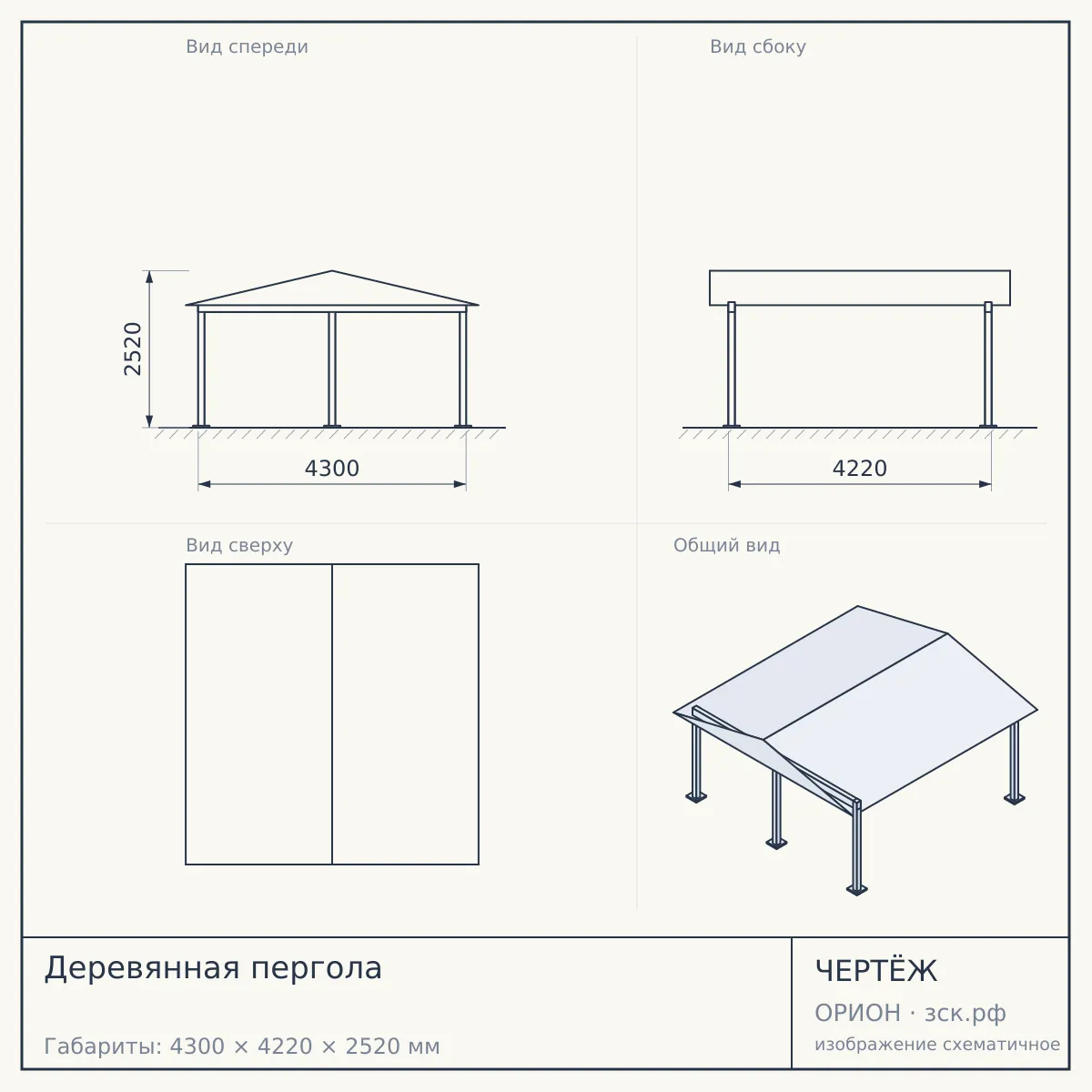 Деревянная пергола — чертёж